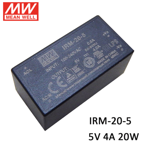 MEAN WELL IRM-20-5 20W PCB-mount сборный инкапсулированный силовой модуль 110 V/220 V AC до 5V DC 4A 20W тип модуля питания ► Фото 1/3