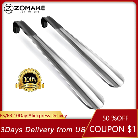 Zomake 2pcs Long Handled Shoe Horn Leather Shoehorn Metal Long No Bending Shoe Spoon Home Tools For Pregnant Backache Eldery ► Фото 1/6