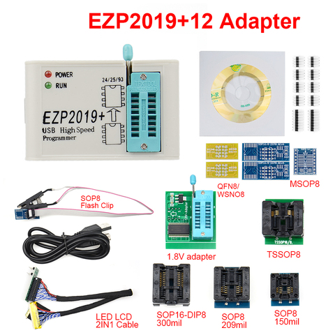 Высокоскоростной USB-программатор EZP2022 SPI, новейшая версия EZP 2022, Поддержка 24 25 93 EEPROM 25, чип флэш-BIOS, полный комплект с 12 адаптерами ► Фото 1/6