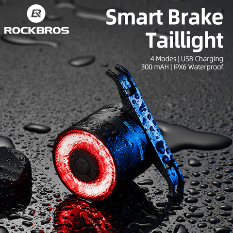 Велосипедный умный задний фонарь ROCKBROS, светодиодный стоп-сигнал, зарядка через USB, подседельный штырь сиденья, водонепроницаемая лампа из сплава ► Фото 1/6