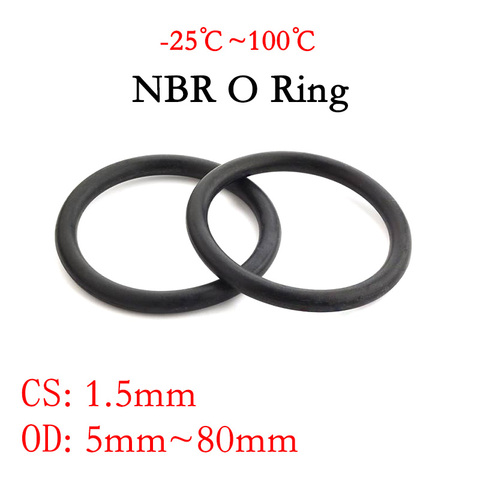 Уплотнительное кольцо NBR, 10 шт., уплотнительная прокладка, толщина CS 1,5 мм, внешний диаметр 5 ~ 80 мм, нитриловая бутадиеновая резиновая прокладка, шайба с маслостойкостью, круглая черная форма ► Фото 1/3