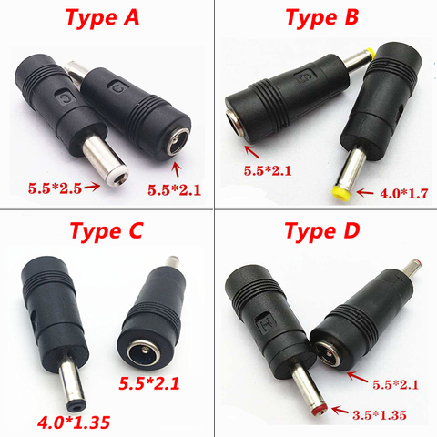 1/4 шт. DC 5,5x2,1 мм гнездовой разъем, переходники для 5,5x2,5, 4,0x1,7, 4,0 × 1,35, 3,5 × 1,35 мм, Штекерный адаптер питания с наконечниками ► Фото 1/6