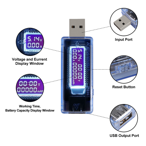 Тестер емкости тока, USB вольт, измеритель емкости зарядного устройства ► Фото 1/6