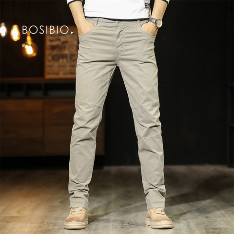 Мужские повседневные брюки BOSIBIO, однотонные облегающие хлопковые брюки, модные длинные брюки высокого качества, модель G3299 на лето ► Фото 1/6