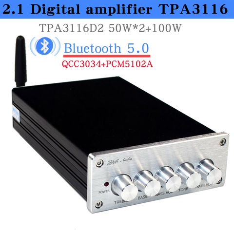 Усилитель сабвуфера HIFIDIY TPA3116D2 A2.1N, цифровой усилитель звука 2X50 Вт + 100 Вт, домашний бас-сабвуфер, динамик Bluetooth 5,0 ► Фото 1/6