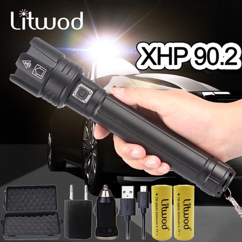 XHP90.2 супер мощный светодиодный фонарь Xlamp, светодиодный фонарь USB XHP70.2, масштабируемый тактический фонарь 18650 26650, перезаряжаемый Аккумулятор... ► Фото 1/6