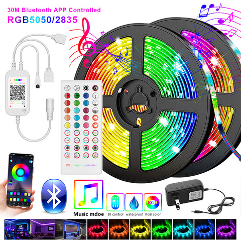 5050 Светодиодная лента 5 м 10 м 2835 Светодиодная лента 15 м 20 м rgb светодиодная Диодная лента Bluetooth контроллер адаптер питания для дома ► Фото 1/6