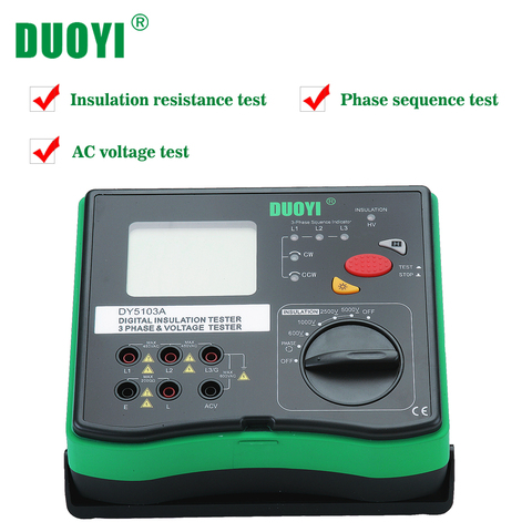 Тестер сопротивления изоляции DUOYI DY5103A, измеритель сопротивления заземления, цифровой вольтметр, мультиметр Мегаомметр, тестер изоляции ► Фото 1/1
