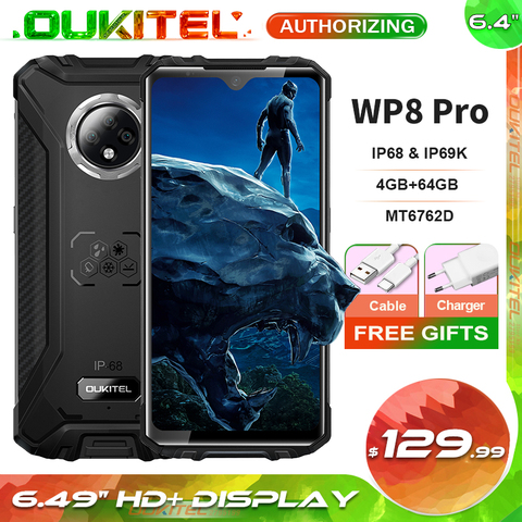 OUKITEL WP8 Pro IP68 водонепроницаемый мобильный телефон NFC 6,49 ''HD + дисплей 4 Гб 64 Гб MT6762D Восьмиядерный Android 10 смартфон 5000 мАч ► Фото 1/6