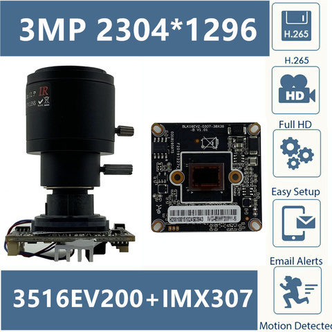 3516EV200 + Sony IMX307 3MP 2304*1296 H.265 плата модуля IP-камеры с низким освещением «рыбий глаз» 2,8-12 мм Onvif XMEYE CMS ► Фото 1/6