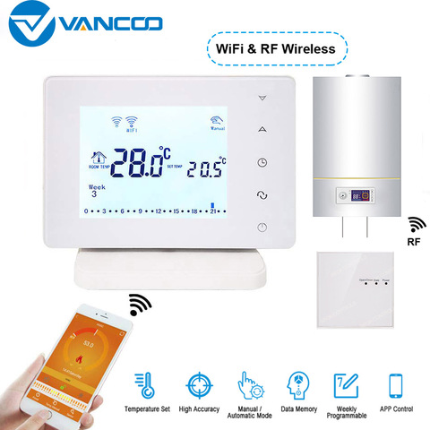 Термостат для газового котла Vancoo, цифровой Wi-Fi и RF Wi-Fi контроллер температуры, беспроводной контроллер температуры горячей воды ► Фото 1/6