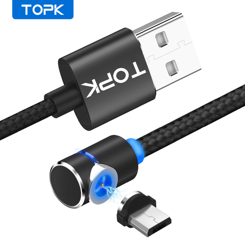 Магнитный светодиодный кабель Micro USB TOPK L-Line1 1 м и 2 м, Магнитный зарядный USB-кабель L-образной формы с углом 90 градусов для порта Micro USB и разъемо... ► Фото 1/6