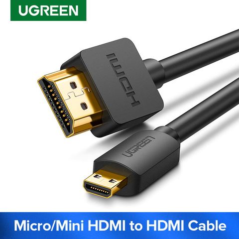 Кабель Ugreen Micro HDMI 4K/60 Гц с 3D эффектом, кабель Micro Mini HDMI-HDMI «штырь-штырь» для проектора GoPro Sony, 1 м, 1,5 м, 2 м, 3 м Mini HDMI ► Фото 1/6