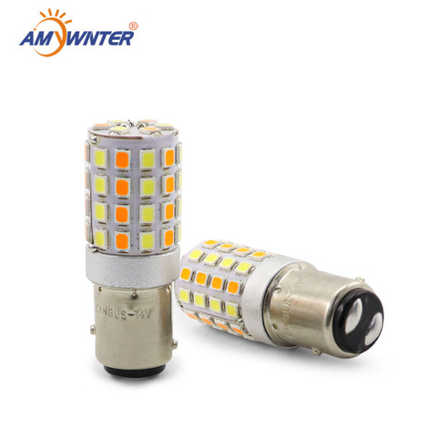 Светодиодная лампа для дневных ходовых огсветильник AMYWNTER 1157 P21/5W 1156 led Canbus 12 В 1157 двухцветная 600LM Drl ► Фото 1/6