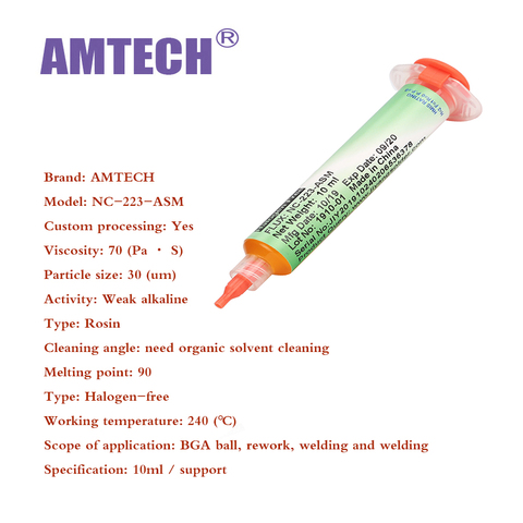100% оригинальная паяльная паста AMTECH NC-223-ASM BGA PCB No-Clean для сварки, усовершенствованный масляный флюс, смазка 10cc, инструменты для пайки и ремонта ► Фото 1/6
