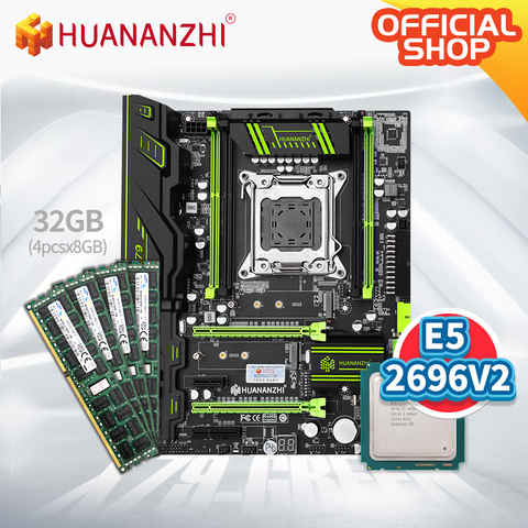 HUANANZHI X79 зеленая X79 материнская плата с Intel XEON E5 2696 V2 с 4*8 ГБ DDR3 RECC комбинированный комплект ATX SATA USB3.0 PCI-E NVME ► Фото 1/6