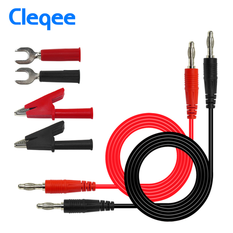 Cleqee P1041B двойной 4 мм банановый штекер Тестовый комплект 1 м кабель для мультиметра с зажимом «крокодил» 6 мм U-образный штекер аксессуары ► Фото 1/6