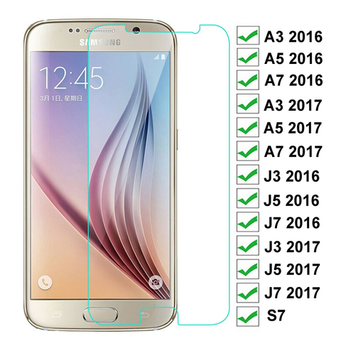 Защитное стекло твердостью 9H для Samsung Galaxy S7 A3 A5 A7 2017 J3 J5 J7 2016 2017, закаленное защитное стекло для экрана, прозрачная стеклянная пленка ► Фото 1/6