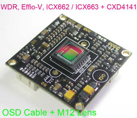 WDR Effio-V, модуль камеры видеонаблюдения Sony Super HAD CCD ICX662 / ICX663 + CXD4141, кабель OSD + объектив M12, 1/3 дюйма ► Фото 1/4