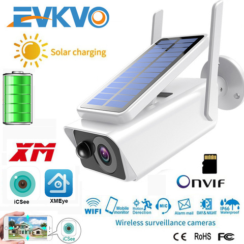 EVKVO ip-камера видеонаблюдения с широким обзором, солнечная панель, перезаряжаемая батарея 1080P Full HD, наружная домашняя камера безопасности, WiFi,... ► Фото 1/6
