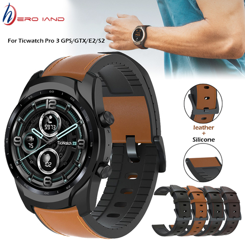 Ремешок из кожи и силикона для смарт-часов Ticwatch Pro 3, 22 мм, сменный спортивный браслет для Ticwatch Pro 2022/GTX/E2/S2 ► Фото 1/6