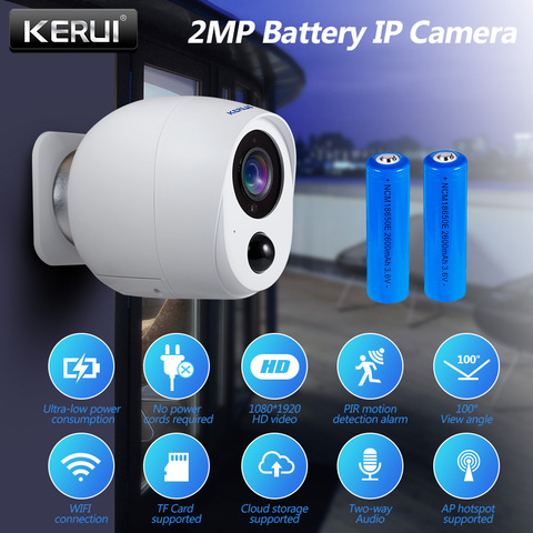 KERUI 2MP IP Камера Батарея, для наблюдения, безопасности, Камера монитор, Wi-Fi, Беспроводной CCTV Крытый Камера PIR сигнализации аудио облачного хран... ► Фото 1/6