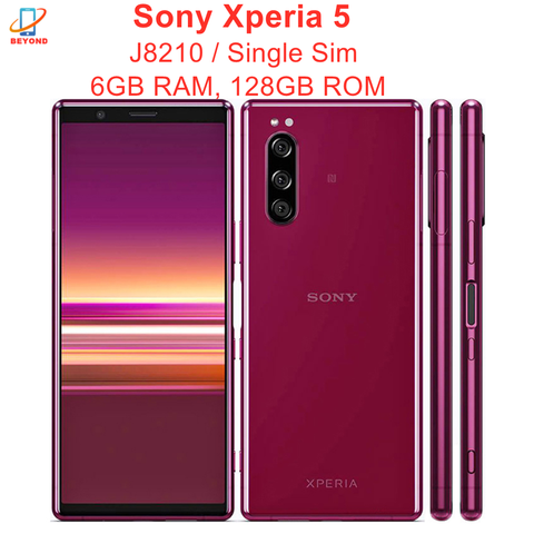 Оригинальный сотовый телефон Sony Xperia 5 J8210, 6 ГБ ОЗУ 128 Гб ПЗУ, 6,1 дюйма, 4G LTE, Snapdragon 855 восемь ядер, NFC, 12 Мп + 12 Мп + 12 МП ► Фото 1/5