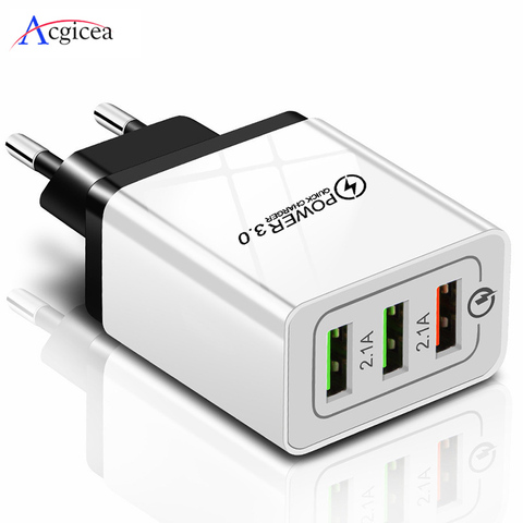 5 в 3 А USB зарядное устройство Quick Charge 3,0 QC 3,0 Быстрая Зарядка адаптер 3 USB Мобильный телефон зарядное устройство для iphone XR XS Max X 7 8 Зарядные устро... ► Фото 1/6