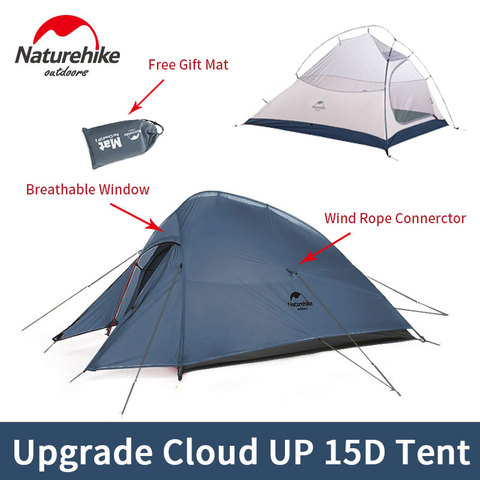 Палатка Naturehike Cloud Up туристическая Ультралегкая, силиконовый тент для отдыха на открытом воздухе, на 1, 2, 3 человек, 20D, с свободным ковриком ► Фото 1/6