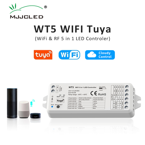 Светодиодный контроллер Tuya 5 в 1, регулятор яркости CCT RGB RGBW RGBWW RGBCCT, Светодиодная лента Smart Life Wifi 2,4G RF, беспроводной пульт дистанционного управления 12 в 24 В WT5 ► Фото 1/6