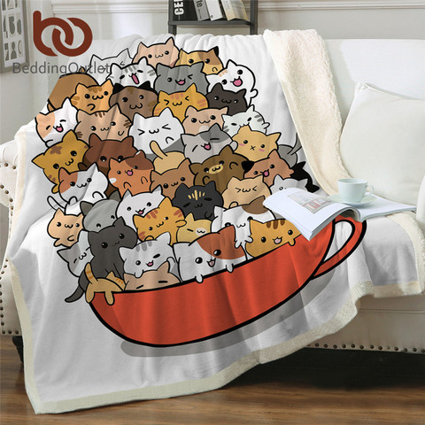 BeddingOutlet Кошка Одеяло для Кровать Мультфильм Одеяло Sherpa Kawaii Throw Плюшевые Покрывало Pet Постельное белье Манта Пользовательское Одеяло плед диван ► Фото 1/6