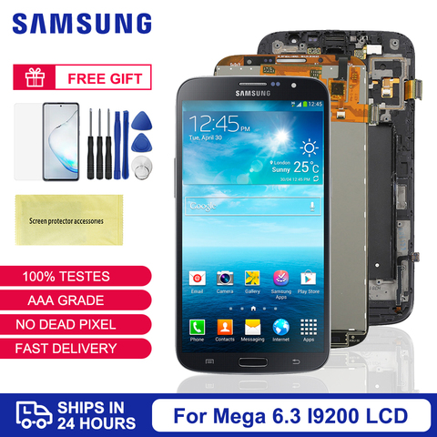 Оригинальный дисплей 6,3 дюйма для Samsung Galaxy Mega, дигитайзер сенсорного ЖК-экрана в сборе с рамкой для i9200, i9205, i9200X ► Фото 1/6