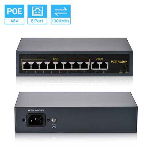 10-портовый POE коммутатор, 8 портов POE + 2 порта Uplink Ethernet 10/100 Мбит/с IEEE802.3af 120 Вт макс. 250 м, умный POE коммутатор для камеры POE ► Фото 1/4