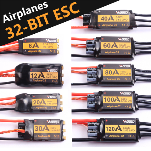 VGOOD бесщеточный ESC 6A /12A/20A/30/40A/60A/80A/100A /120A 2S 32-бит с 1.5A SBEC для запасных частей для радиоуправляемого самолета с неподвижным крылом ► Фото 1/6