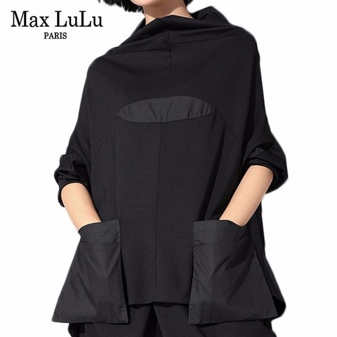 Женские лоскутные футболки Max LuLu, черные повседневные хлопковые футболки в Корейском стиле, в стиле панк, для весны, 2022 ► Фото 1/6