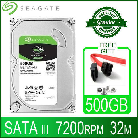 Жесткий диск Seagate 500 Гб, внутренний жесткий диск для настольного компьютера, жесткий диск 500 Гб, 7200 об/мин, 32 м, 3,5 дюйма, 6 кэш-памяти, SATA III для ПК, компьютера ► Фото 1/6