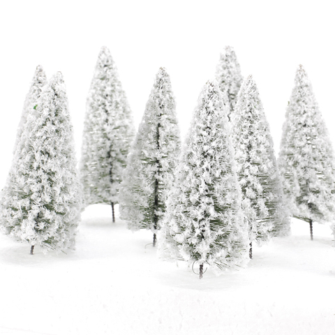 10 шт., модель пейзажа 10 см, белые кедровые деревья, Зимняя модель белого снега, макет железной дороги, пейзаж, уличные деревья ► Фото 1/6