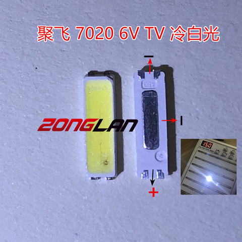 Оригинальный светодиодный светильник JUFEI 7020, 100 шт., светодиодный светильник, излучающий бусины, высокая мощность 0,5 Вт 6 в 54 лм, холодный белый для LED ЖК-телевизора, светильник с подсветкой, аппликатор ► Фото 1/2