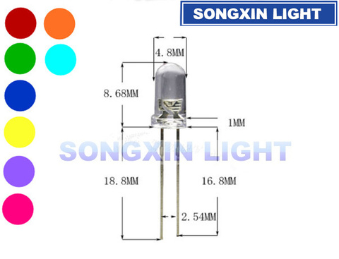 1000 шт. 5 мм белый круглый прозрачный супер яркий светодиод F5, теплый белый, красный, зеленый, желтый, УФ-фиолетовый, розовый, оранжевый, Ледяной Синий, RGB ИК лампа ► Фото 1/1