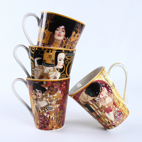 Серия Gustav Klimt, знаменитая картина маслом, поцелуй, подождите, кружка, кофе, стакан для молока, чашка для завтрака, таза, гэто, Сикара, Коффи, коп... ► Фото 1/5