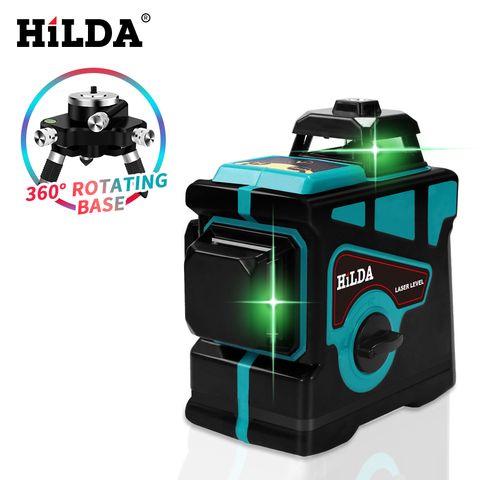 HILDA лазерный уровень 12 линий, HILDA мощный 3D лазерный уровень самовыравнивания, зеленый ► Фото 1/6