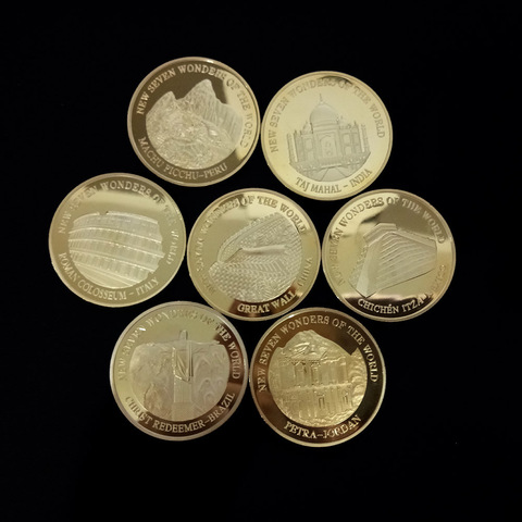 Новый мир Seven Miracle, позолоченный значок на годовщину, памятная монета Great Wall из китая, туристическая коллекция денег ► Фото 1/6