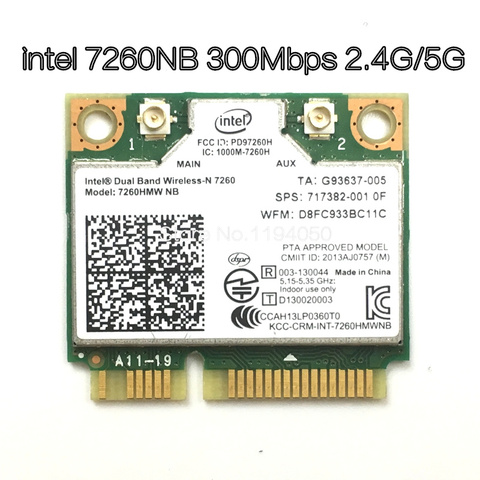 Беспроводная Двухдиапазонная Wi-Fi карта Intel 7260 NB 7260HMW Mini PCI-E 300 Мбит/с 802.11N 2,4G/5 ГГц для ноутбуков 7260NB ► Фото 1/4