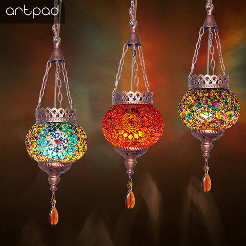 Artpad в богемном стиле, подвесные светильники для турецкого ресторана, 110-220 В, марокканская мозаичная лампа, домашний светодиодный подвесной ... ► Фото 1/6