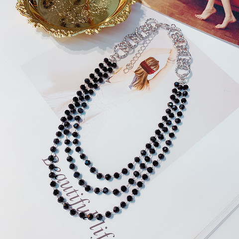 Модное женское ожерелье FYUAN с 3 элементами, новая бижутерия, ожерелья-цепочки с черными кристаллами, эффектные украшения, подарки для вечери... ► Фото 1/6