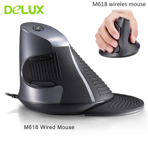 Delux M618 эргономичная Вертикальная мышь, беспроводная 6 кнопок 600/1000/1600 точек на дюйм USB оптическая мышь Mause компьютерная игровая мышь для ноутбука, ПК ► Фото 1/1