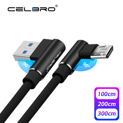 Кабель Micro USB, 1/2/3 м, 90 градусов, кабель Micro USB для быстрой зарядки для Samsung, Xiaomi, мобильный телефон, кабель Micro USB для передачи данных, 2 А ► Фото 1/6