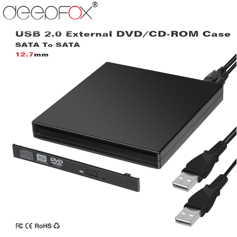 Жесткий пластиковый USB 2,0 SATA 12,7 мм DeepFox, внешний корпус для DVD/CD-ROM чехол для CD/DVD оптического диска ► Фото 1/6