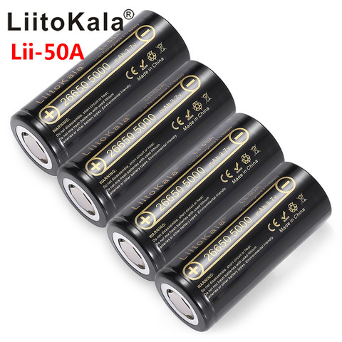 Литиевый аккумулятор HK LiitoKala, перезаряжаемый аккумулятор 26650, 5000 мАч, 3,7 В, 5000 мАч, 26650-50A, подходит для вспышек ► Фото 1/6