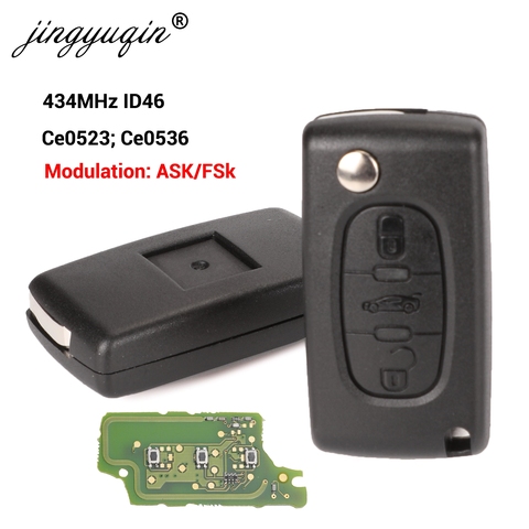 Jingyuqin 433 МГц ID46 ASK FSK Автомобильный ключ для peugeot 207 307 407 208 308 408 607, пульт дистанционного управления с 3 кнопками CE0523 Ce0536 ► Фото 1/5